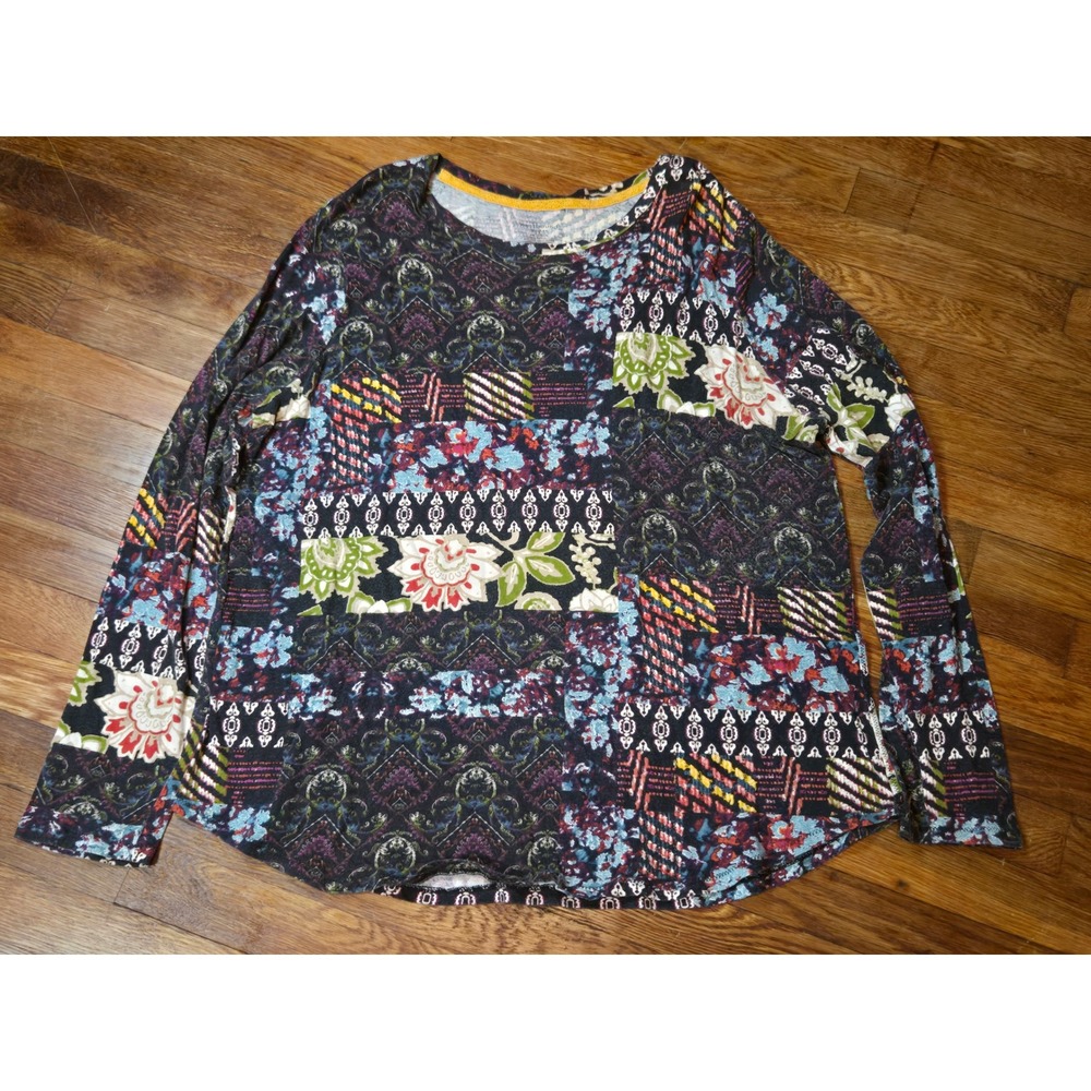Westbound Woman Patchwork Floral Boho Top 2X Long Sleeve Super Soft Grandmacore